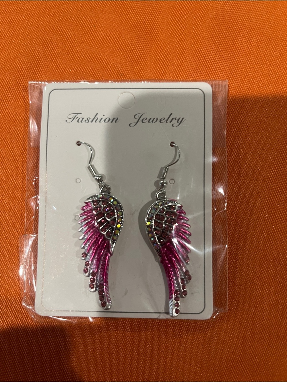 Fashion Jewelry Fuchsia Wing Dangle Earrings